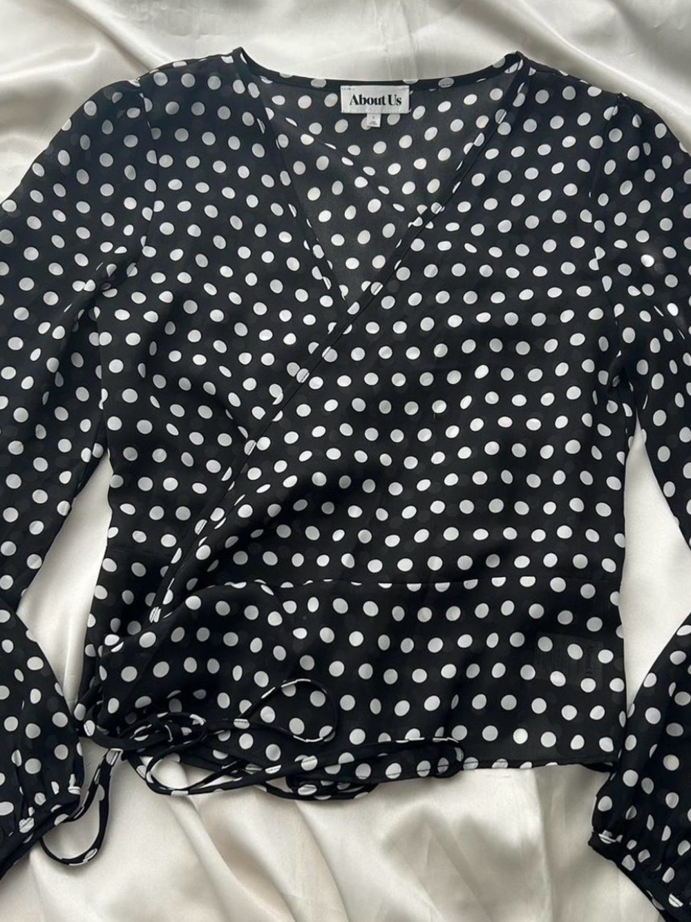 About Us Black Polka Dot Wrap Blouse